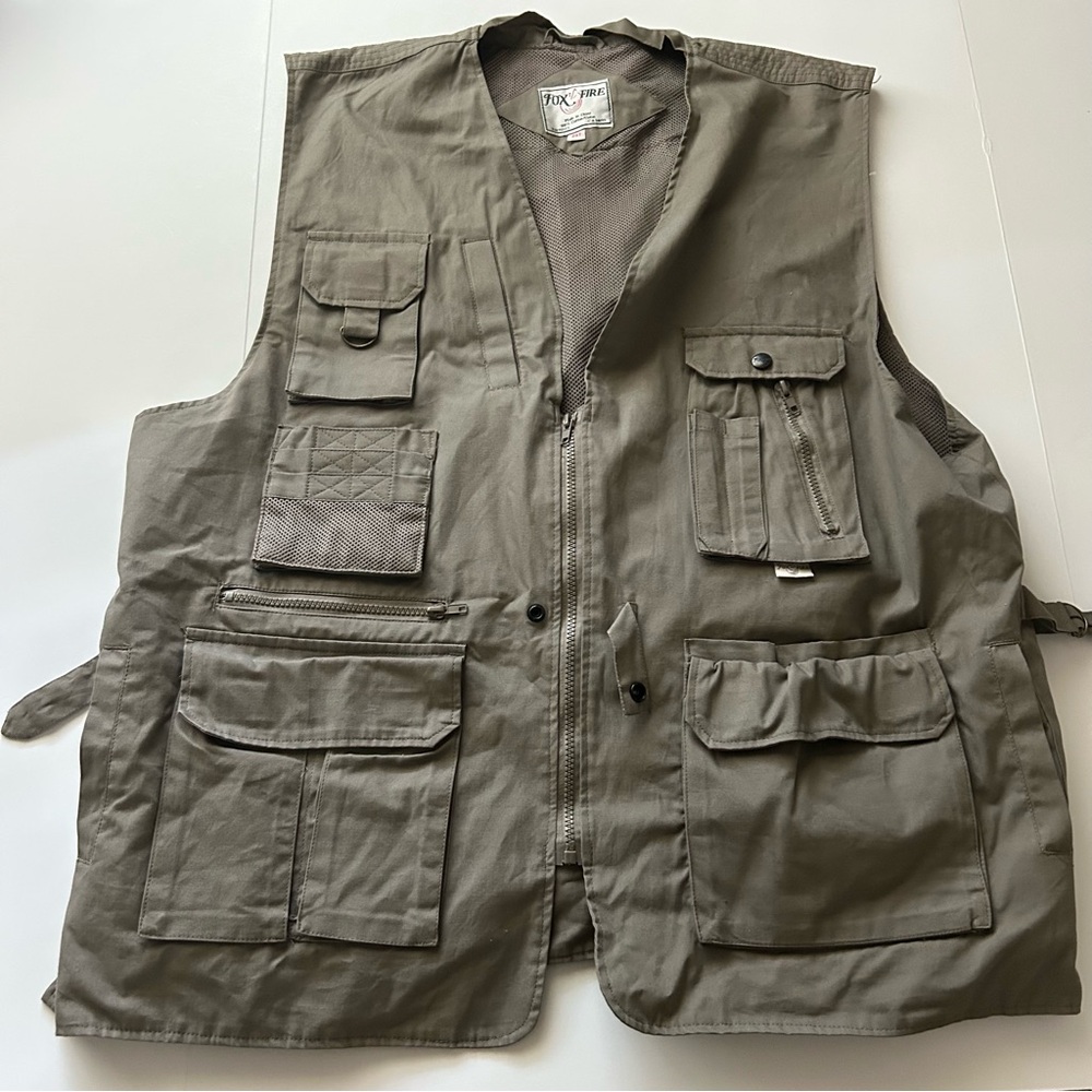 Fox Fire Outdoor Fishing Hunting Camping V-Neck Pockets Cotton Grey Zip Vest 2XT